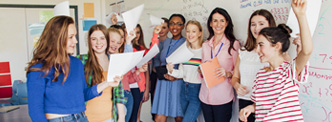 Students celebrating score results